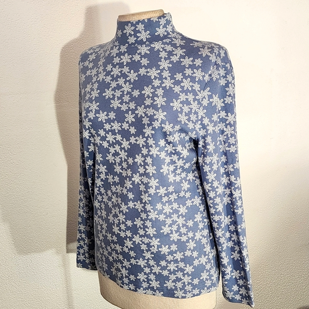 Snowflake Theme Croft & Barrow Mock Neck Turtleneck Pullover Blue Size Petite PL - Picture 5 of 9